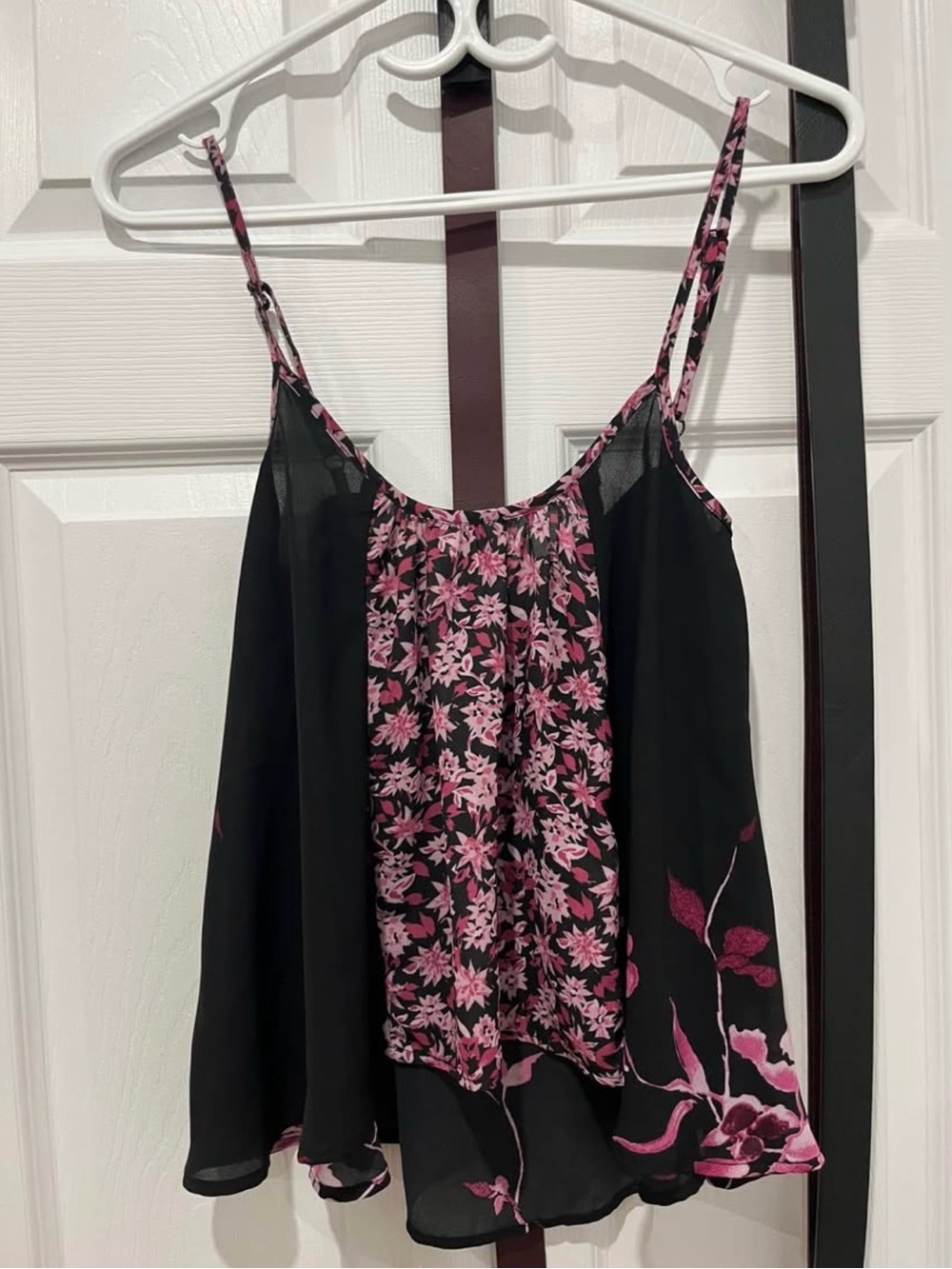 Band of Gypsies Black Camisole with Pink Floral Panels